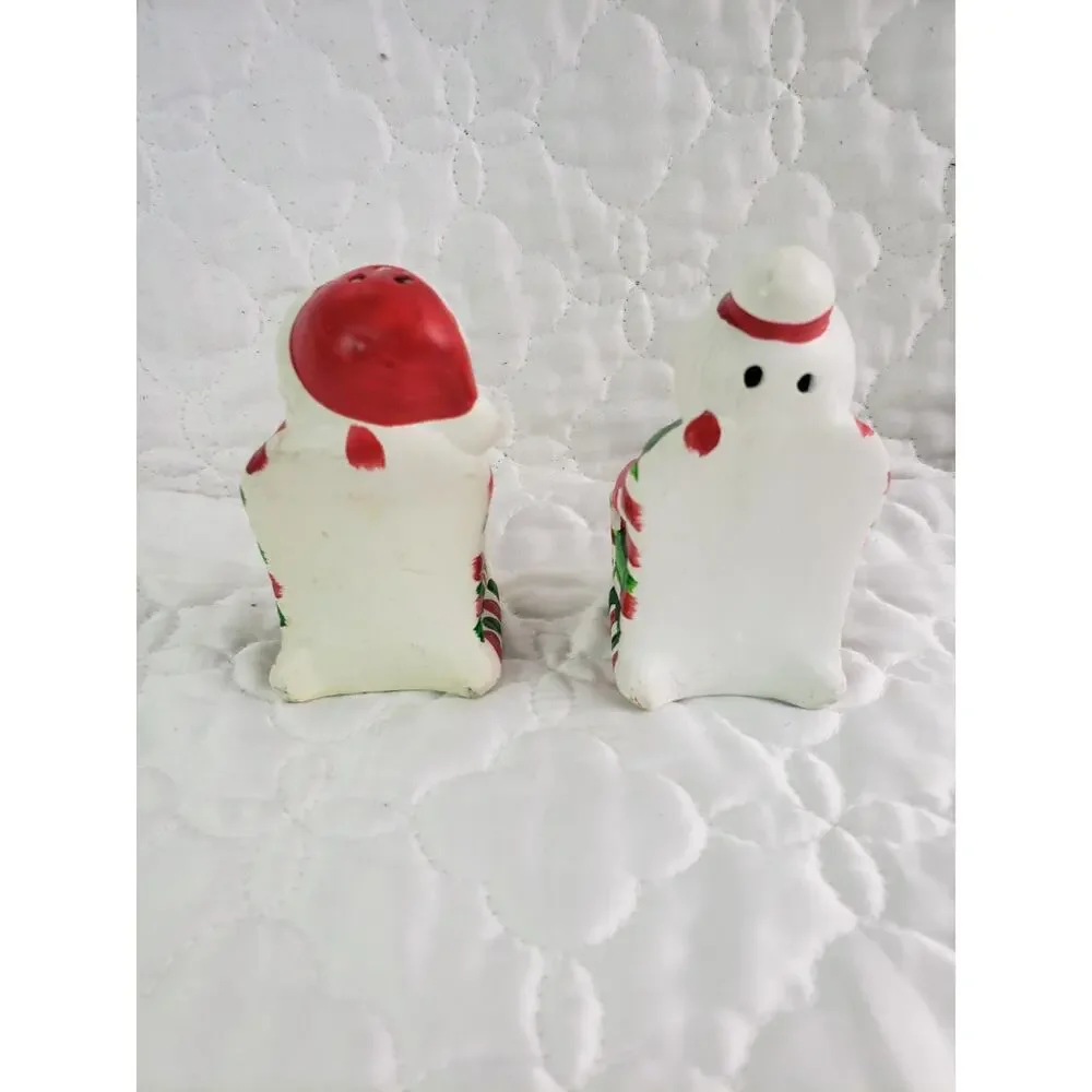 Vtg Chalkware Santa & Mrs Claus Rocking Chairs Christmas Salt Pepper Shaker Set